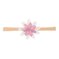 Elastic baby headband with pink metallic flower and white lace petal design - Purple Pink 3D Lace Flower Style
