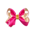 Sweet pink and gold ribbon bow hair clip with shimmering metallic center for girls - Azalea Red
