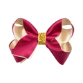 Sweet burgundy and champagne gold layered ribbon bow hair clip with sparkling center - Burgundy