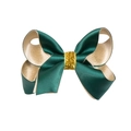 Handmade deep green and gold ribbon bow hair clip with sparkling sequin center - Dark Green