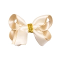 Cream white satin bow hair clip with gold glitter center and metallic edge ribbon - Apricot White