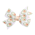 Children's butterfly hair clip with green avocado fruit pattern on white grosgrain ribbon - Avocado Pinwheel Butterfly (MC2422)