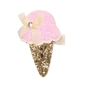Fermaglio per capelli a cono gelato con paillettes rosa fiocco di raso beige e strass lucidi - MC586 Cono con strass stella rosa