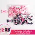 40Pcs pink and navy polka dot bow hair clips set with display cards for babies - 40Pcs Pack / Blue And Pink Dot (MS2290)