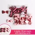 Set of 40 satin bow hair clips featuring polka dots and Eiffel Tower patterns for babies - 40Pcs Pack / Brown Polka Dot and Pink (MS2291)