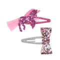 Set de dos clips de pelo con purpurina para niñas con unicornio y lazo de colores - Unicornio Rosa (MC516)
