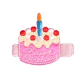 Pink birthday cake hair clip with Happy Birthday embroidery and blue candle design - Birthday Cake