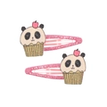 Pinzas para el pelo rosas con purpurina y diseño de panda cupcake para niñas - Postre Panda (MC525)