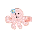 Embroidered pink octopus hair clip with blue flower detail for children - Baby Octopus