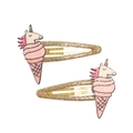 Zwei glitzernde Einhorn-Eiscreme-Haarspangen mit goldenen Pailletten für Mädchen - Einhorn Eiscreme (MC526)
