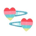 Zwei herzförmige Glitzer-Haarspangen mit bunten Regenbogenstreifen für Kinder - Lebendiges Herz (MC520)