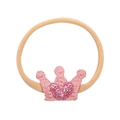 Baby headband with elastic nude nylon band and a pink knitted crown with glitter heart - Pink Heart Crown (MB1520)