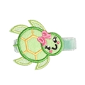 Pinza para pelo infantil de tortuga verde bordada con lazo rosa y tela suave - Bebé Tortuga (MC477)