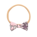 Pink floral bow baby headband with elastic nude band for infants and toddlers - Printed Bow (MB1521)