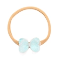 Fascia elastica in nylon per neonati con fiocco azzurro glitterato e scintillante - Farfalla in Chiffon Luccicante