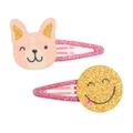 Glitzernde Haarspangen Set mit rosa Hase und gelbem Smiley Gesicht für Mädchen - Süßes Emoji (MC521)