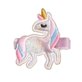 Pinza para el pelo infantil con unicornio bordado, alas brillantes y base de terciopelo morado - Unicornio (MC479)