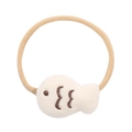 Knitted baby headband with a soft white plush fish charm and elastic brown strap - Stuffed Small Fish