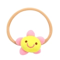 Elastic baby hair band with a smiling plush pink flower and yellow center decoration - Stuffed Small Flower