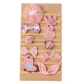 Lot de 10 bandeaux roses pour bébé avec nœuds floraux et couronne sur carte - Ensemble de Dix Pièces avec Carton (MS2300)