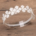 White lace headband with embroidered flowers, faux pearls, and sparkling rhinestones - Clover Style