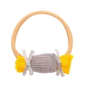 Elastic baby headband with knitted candy ornament and silver glitter bow detail - Stuffed Magic Candy