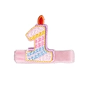 Pinza infantil de terciopelo rosa con bordado de vela de cumpleaños número uno - Número '1' (MC470)