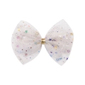Children's large white tulle hair clip with colorful glitter star patterns and gold bow tie - Snowflake & Star