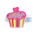 Horquilla de cupcake bordada con corazón rosa sobre terciopelo azul para niñas - Postre de Corazón (MC483)