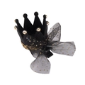Elegant princess crown hair clip with black mesh bow and gold glitter dots detail - - / Black Crown Black Mesh Bow (MC1555)
