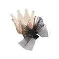 Sparkling gold crown hair clip with black polka dot mesh bow for girls' parties - - / Gold Crown Black Mesh Bow (MC1554)