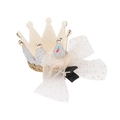Sparkly silver glitter crown hair clip with white mesh bow for girls hair styling - - / Silver Crown White Mesh Bow (MC1553)