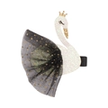 Sparkly white swan hair clip with golden crown and black polka dot mesh for girls - - / Swan Black Mesh Star (MC1551)