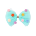 Barrette nœud en tulle vert menthe pour filles avec pompons colorés et centre pailleté - Mc1537 Nœud Papillon Coloré Pour Enfants / -