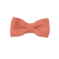 Brick red corduroy bow hair clip featuring a classic ribbed texture for infants - Caramel color