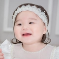 Baby crown lace headband with white pearls for infant birthday party and photography - Mb101 White Floral Crown Headband / -