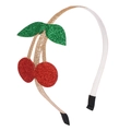 Sparkly gold glitter headband featuring decorative red cherry and green sequin leaves - Red Cherry Glitter (MH362)