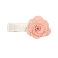 Fermaglio per capelli con camelia in tessuto rosa glitterato e base in nastro - MC1202 Fiore Rosa Champagne