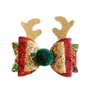 Pince à cheveux bois de renne de Noël avec nœud à paillettes et pompon vert - Bois Nœud Boule Verte (MC6729)