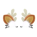Barrettes de Noël en bois de renne avec oreilles pailletées et pompons en peluche - Bois Paillettes Dorées Oreilles Brunes (MC6726)