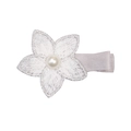 Floral hair clip with embroidered petals and pearl center on fabric wrapped clip - MC1211 Light Silver Lily