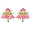 Dettaglio di fermagli per capelli a forma di albero di Natale glitterati con fiocco rosa - Molletta Albero di Natale Rosa