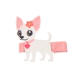 Fermaglio per capelli Chihuahua glitterato bianco con fiori rosa e nastro rosa - Stile Chihuahua (MC1153)