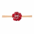 Fascia per capelli neonato vintage in nylon elastico con fiore di stoffa rosso fatto a mano - MB1749 Fiore Traforato Rosso Vino