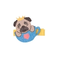 Pinza para pelo de bulldog con perrito y corona en taza de corazón azul y cinta amarilla - Estilo Shar Pei (MC1157)