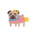 Pinza para el pelo de perro carlino en cuero brillante con lazo amarillo y rosa - Estilo Shar Pei 2 (MC1158)