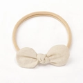 Soft cream cotton linen bow baby headband with high elasticity seamless nylon strap - Cream White