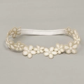 Diadema elástica de bebé con flores de margarita blancas bordadas y encaje de oro - Estilo Michelia (MB677)