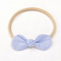 Baby bow headband set with light blue linen bow and seamless nude elastic band - Light Water Blue