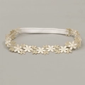 Diadema de encaje bordado para bebé con margaritas, costuras doradas y perlas blancas - Estilo Wisteria (MB678)